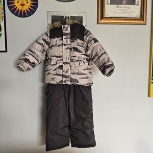 OshKosh B'gosh Beige and Black Patterned Kids Snow Bib Jacket
